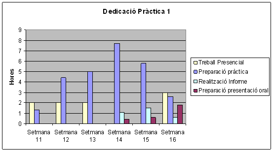 Figura 6. Promig de la dedicació en hores per a la realització i presentació de la pràctica 1.